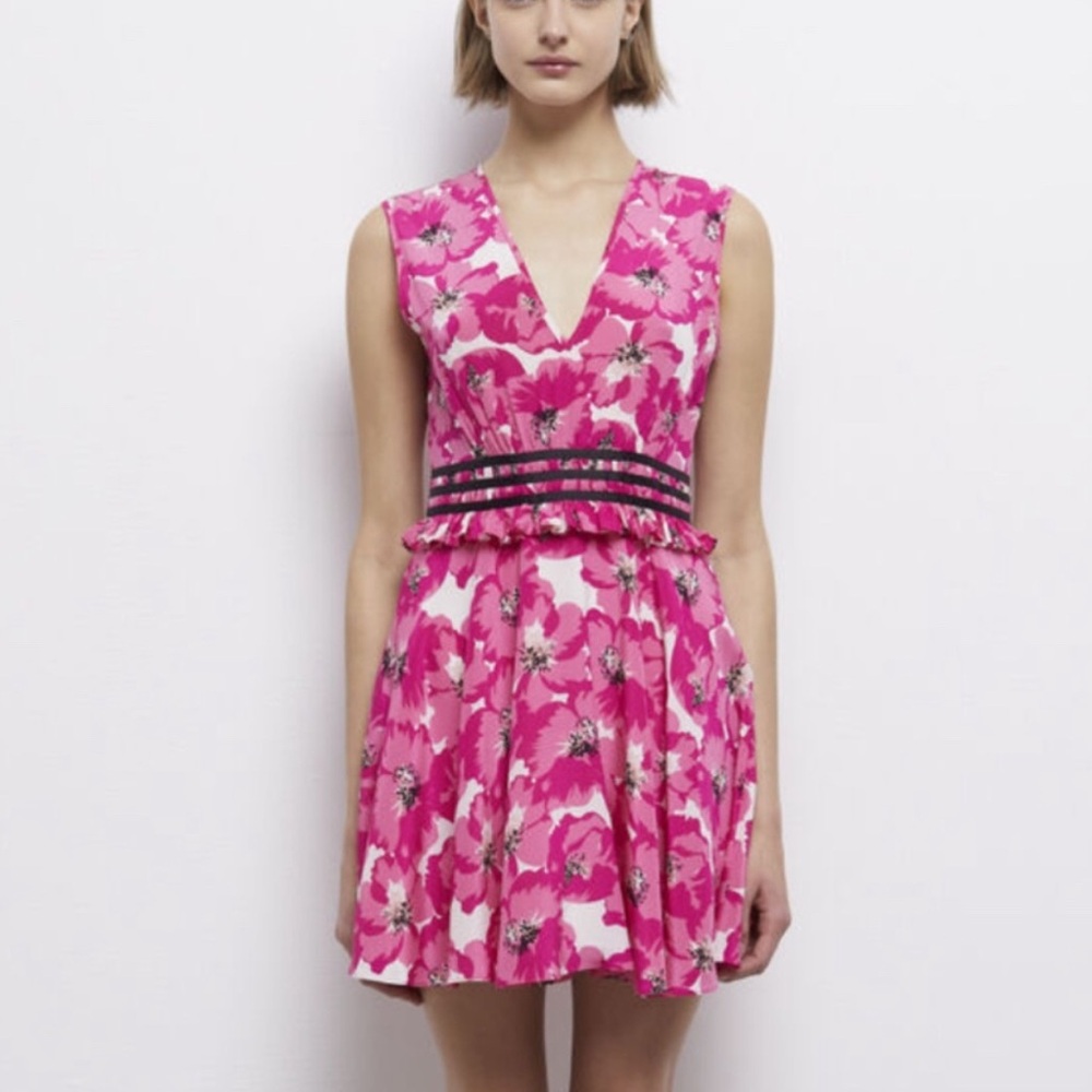 Pink Flower Printed Short Silk Dress from The Kooples - Picture 2 of 10
